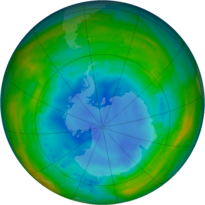 Antarctic ozone map for 20 July 2001